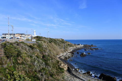 灯台と崖下の遊歩道