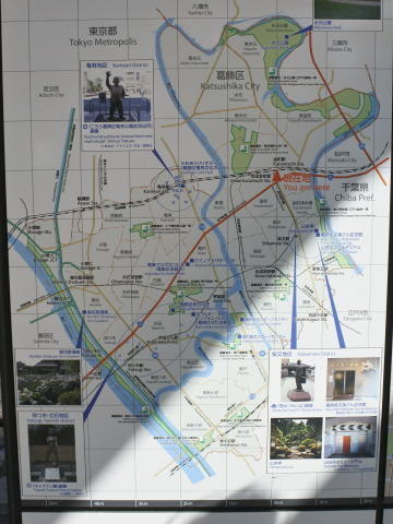 葛飾区内にあるアニメ・映画関連の銅像の所在地を示した地図