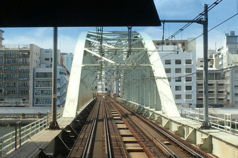 隅田川の鉄橋を渡る