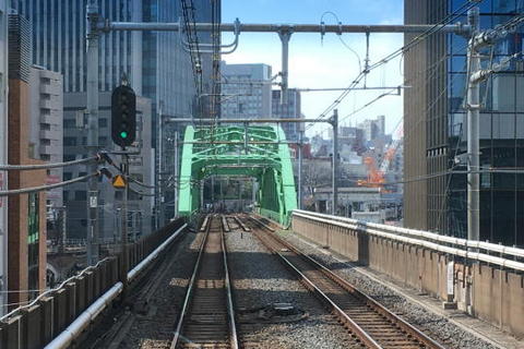 神田川の鉄橋を渡る