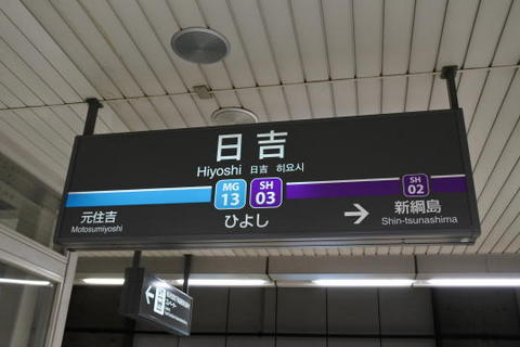 日吉駅の駅名標（目黒線側）